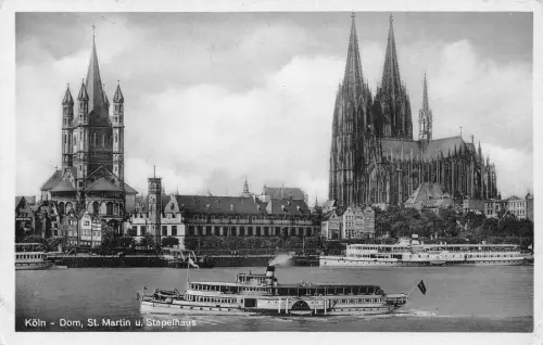 L186 Deutschland Köln Dom St Martin Stapelhaus Dampfschiff Vintage Postkarte