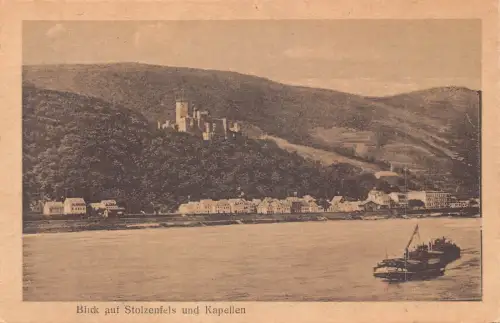 L186 Deutschland Ansicht Stolzenfels und Kapellen Kapellenboot Vintage Postkarte