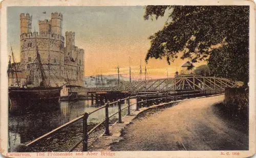 A777 Wales Carnarvon Promenade und Aber Bridge Vintage Postkarte