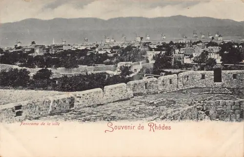 B667 Griechenland Souvenir de Rhodes Panorama de la ville Vintage Postkarte