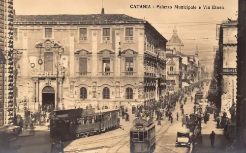 B668 Italien Catania Palazzo Municipale e Via Etnea Gillette Ad Straßenbahn RPPC Postkarte