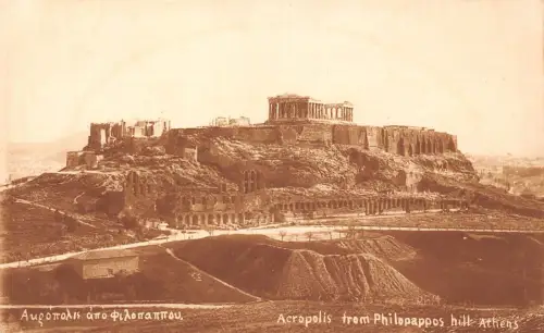B668 Griechenland Akropolis vom Philopappos Hügel Athen Vintage Postkarte