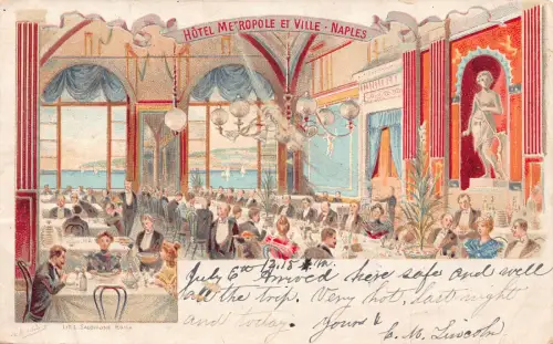 L415 Italien Napoli Neapel Hotel Metropole et Ville Restaurant Litho Postkarte