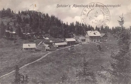 A915 Österreich 1908 Schuelers Alpenhaus und Sonnwendsteingipfelhütte Postkarte