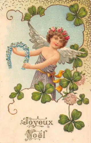 L222 Weihnachtsgrüße 1905 Cherub Hufeisen Kleeblatt Glück geprägte Postkarte