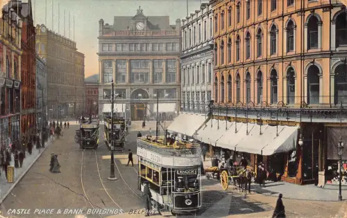 A778 Irland 1908 Castle Place Belfast Doppeldecker Straßenbahnen Postkarte