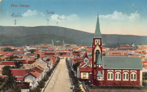 A188 Ungarn Pecs Latkepe Gesamtansicht Vintage Postkarte