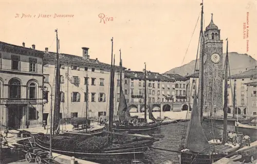 A188 Italien Riva Hafen Hafen Piazza Benacense Boote Vintage Postkarte
