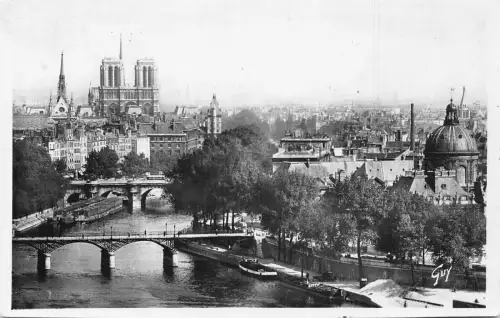A188 Frankreich Paris Perspektive der I'le de la Cite Brücken Boote Vintage Postkarte