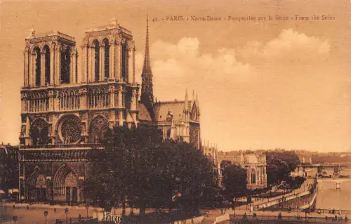 A188 Frankreich Paris Notre Dame Perspektive von der Seine Vintage Postkarte