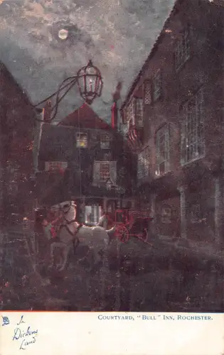 A780 England The Bull Inn Rochester Courtyard Moonlight Kunst Vintage Postkarte