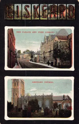 A781 England Liskeard Parade und Free Library Kirche Vintage Postkarte