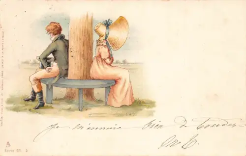 L396 Dame Riesen Hut Paar 1903 Litho Vintage Postkarte