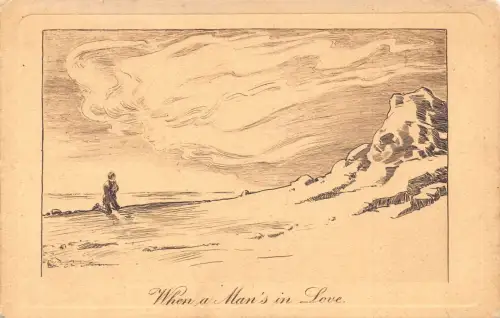 L396 Mann in Love anthropomorphe Bergfrau Gesicht 1910 Vintage Postkarte