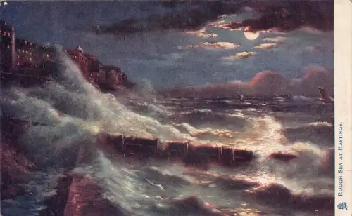 A783 England Raue See bei Hastings Moonlight Vintage Postkarte