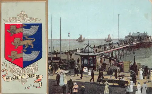 A783 England 1905 Hastings Pier Heraldic Coat of Arms Vintage Postkarte