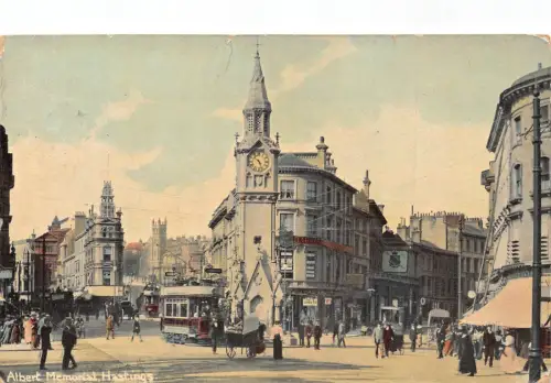 A783 England Hastings 1908 Albert Memorial Doppeldecker Straßenbahn Vintage Postkarte