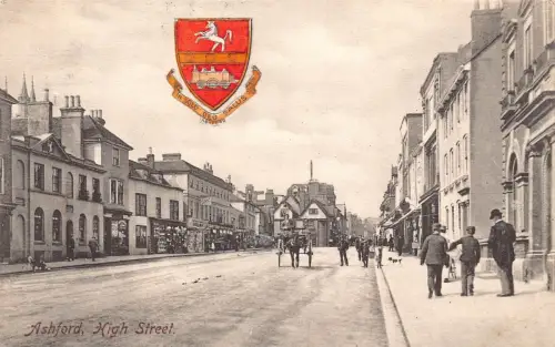 A785 England 1907 Ashford High Street Coat of Arms Vintage Postkarte