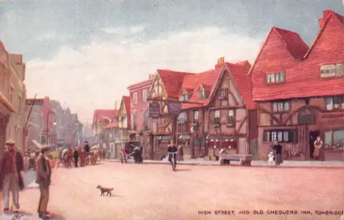 A785 England High Street und Old Chequers Inn Tonbridge Fahrrad Vintage Postkarte