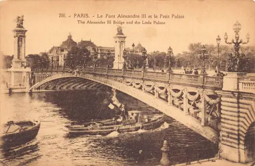 A819 Frankreich Alexander III Brücke und Kleiner Palast Dampfschiff Vintage Postkarte