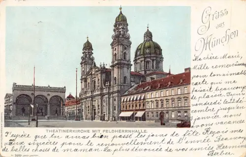 L343 Deutschland 1900 Gruss aus München Theatunerkirche mit feldherrnhalle AK