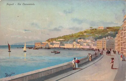 L278 Italien Neapel Gemälde signiert Floppola Via Carraciolo Promenade Postkarte