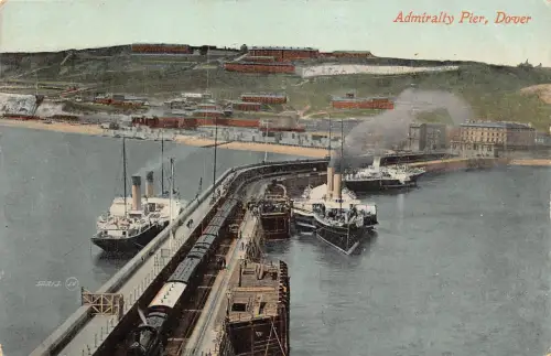 A785 England 1912 Admiralty Pier Dover Steamboat Steam Train Postkarte