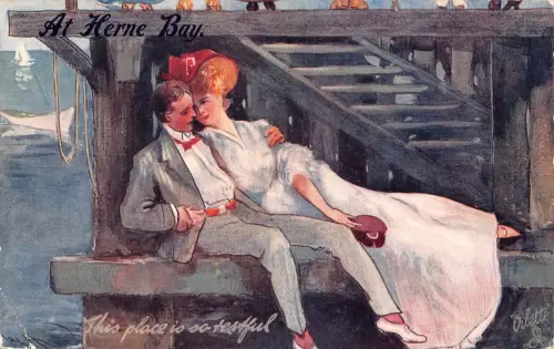 A786 England Herne Bay Dieser Ort ist so erholsam Paar umarmt Vintage Postkarte