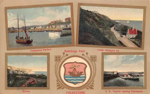 A785 England Grüße aus Folkestone Wappen Steamboat Warren Postkarte