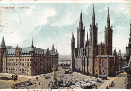 A102 Deutschland 1912 Wiesbaden Marktplatz Marktplatz Vintage Postkarte