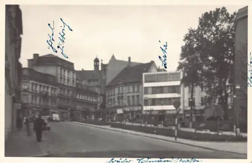 A102 Tschechien Teplice Hotel Thermia Straßenwagen Straßenschild RPPC Vintage Postkarte