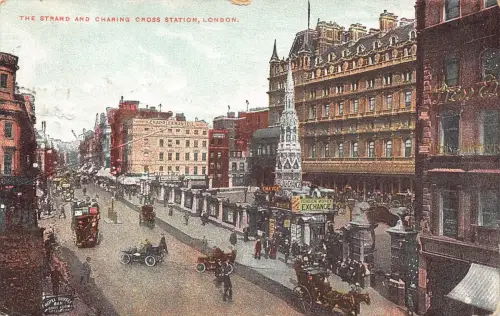 A786 England 1906 Strand And Charing Cross Station London Exchange Car Postkarte