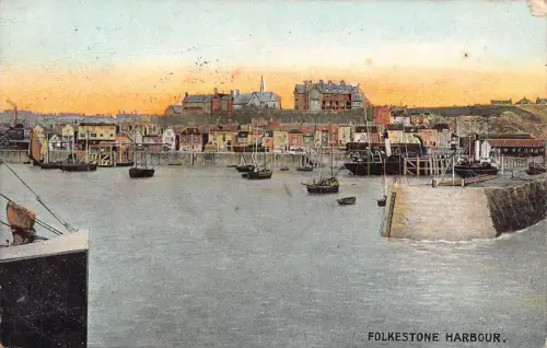 A785 England 1905 Folkestone Harbour Boats Vintage Postkarte