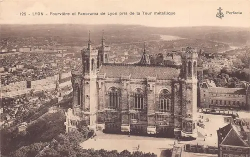 A824 Frankreich Lyon Fourviere et Panorama de Lyon pris de Tour Vintage Postkarte