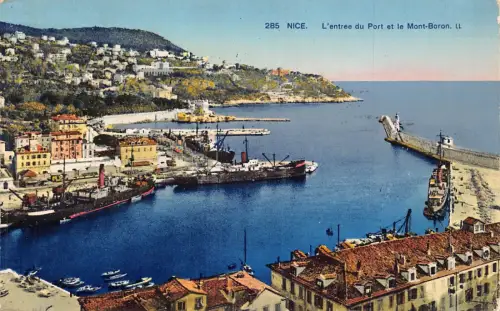 A824 Frankreich 1926 Schöne Einfahrt Hafen und Mont Boron Boote Vintage Postkarte