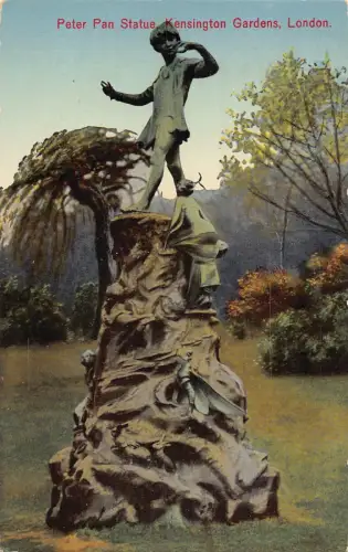 A917 England Peter Pan Statue Kensington Gardens London Vintage Postkarte