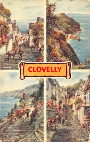 A917 England 1959 Clovelly High Street Cliffs Cottage Vintage Postkarte
