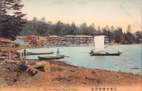L275 Japan Das Teehaus Chuzenji Nikko Segelboot Vintage Postkarte
