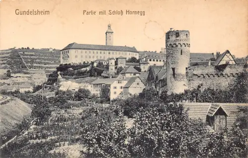 L015 Deutschland Gundelsheim Partie mit Schloss Hornegg Schloss Vintage Postkarte