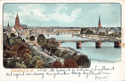 L015 Deutschland 1901 Frankfurt a M Litho Landschaft Brücke Vintage Postkarte