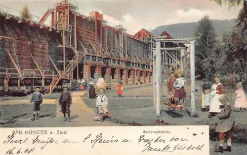 A099 Deutschland 1903 Kinderspielplatz Bad Münster A Stein Schaukeln Postkarte