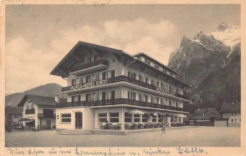 L197 Deutschland 1939 Alpen Hotel Erdt, Mittenwald Vintage Postkarte
