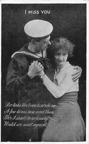 Love Romance Marine Sailor Hugs Woman I Miss You Vintage Postkarte