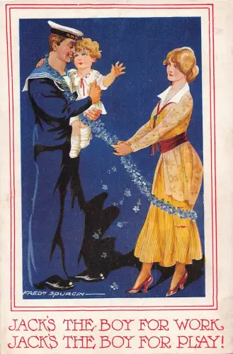 Jack the Boy for Work and Play Matrose Frau Vergissmeinnicht Girlande Postkarte