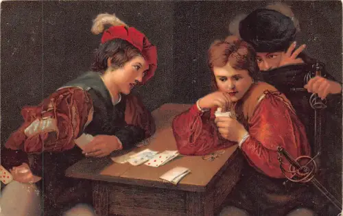 Kunst Die Falschspieler von Michelangelo da Caravaggio Männer Spielkarten Postkarte