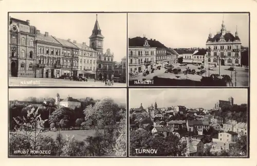 B058 Tschechien Turnov Namesti Hruby Rohozec Platz Mehrfachansicht RPPC Postkarte