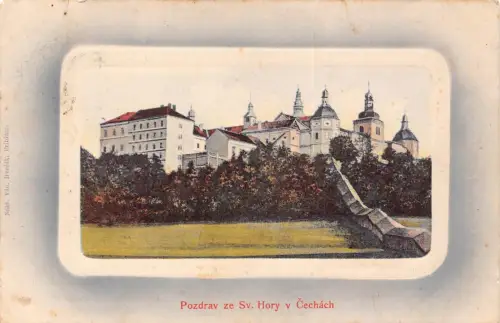 B058 Tschechien Svata Hora Pozdrav ze Sv Hory Cechach Schloss Passepartout Postkarte