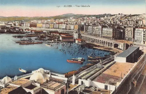 B063 Algerien Algier Gesamtansicht Boote Vintage Postkarte
