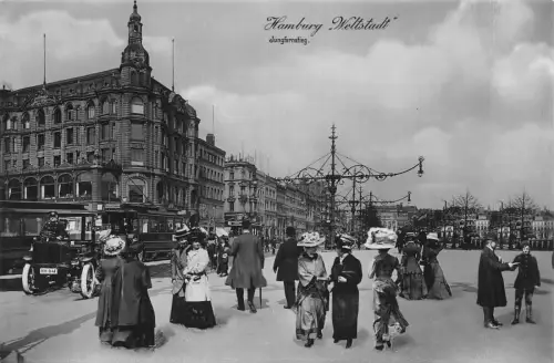 B060 Deutschland Hamburg Weltstadt Jungferstieg Straßenbahnwagen RPPC Postkarte
