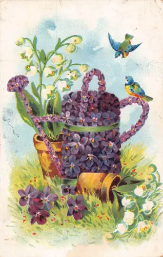 Frühjahr 1909 Maiglöckchen Allegorische Prise Veilchen Vögel Postkarte